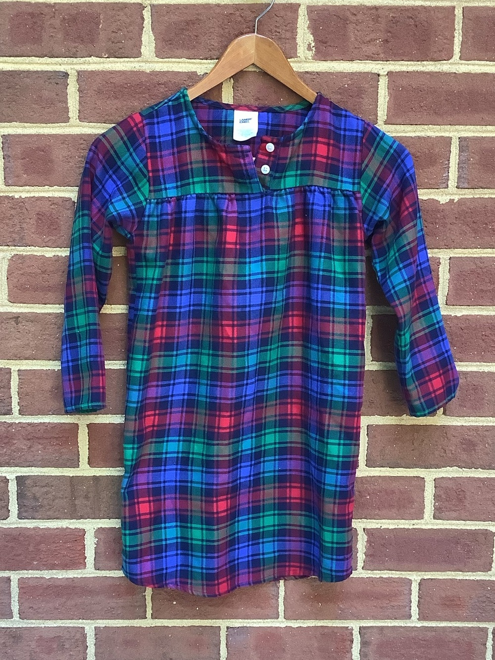 EUC Lands End Nightgown Green Plaid Popover Button 6
